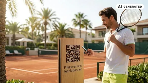 QR code display stand at hotel reception
