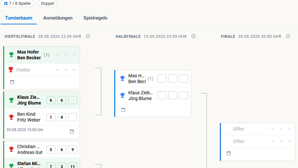 Club tournament with digital bracket