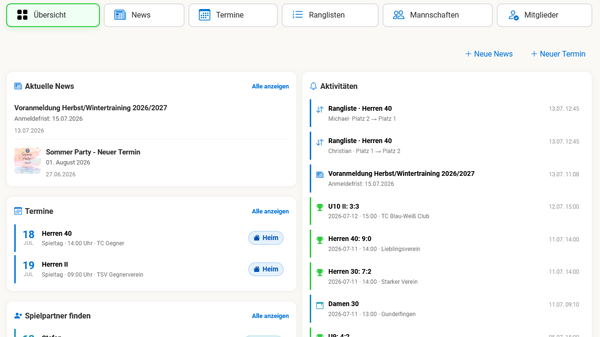 Vereinsinfos und Community in der App