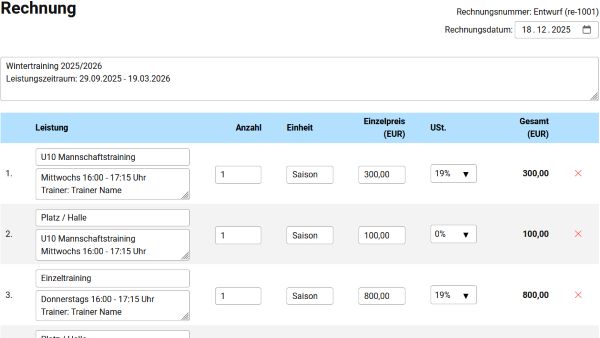 Rechnungen für Tennistraining automatisch erstellen